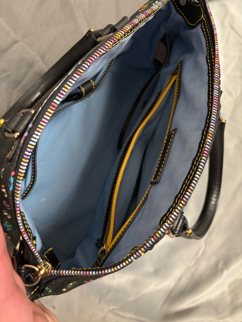 Dooney & Bourke Black Satchel with Multicolor DB Print - Picture 10 of 12
